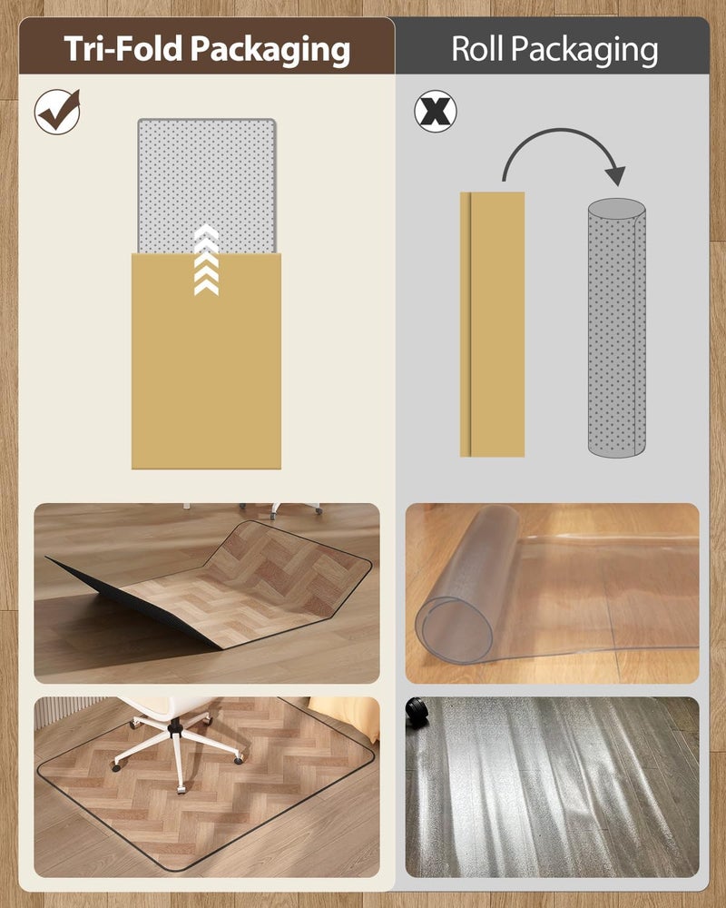 Blvornl Desk Chair Mat for Hardwood Floor, 45" x 53" Wood Grain Office Chair Mats for Rolling Chairs, Anti Slip Computer Chair Mat for Hard Floors, Heavy Duty Carpeted Protector Rug for Home Office - Image 2